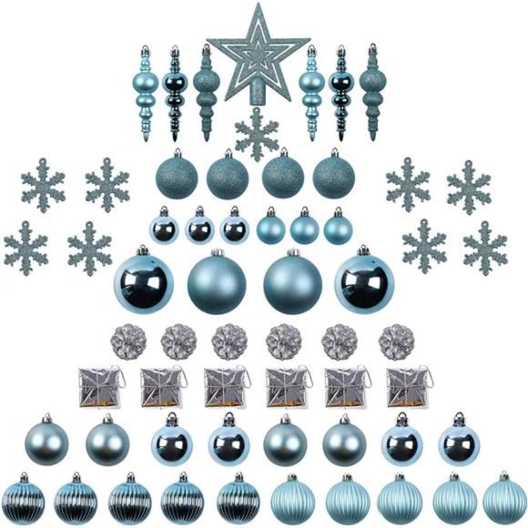 60ct Blue Christmas Tree Ball Ornaments Set Shatterproof  Hanging Decoration - Picture 1 of 7